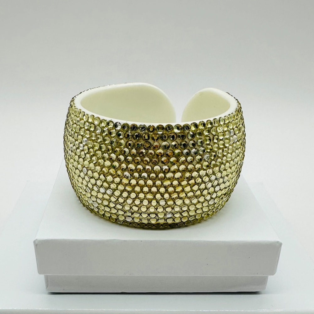 Vintage Graziano R J G Acrylic Gold Sparkly Faux Crystals Cuff Bracelet